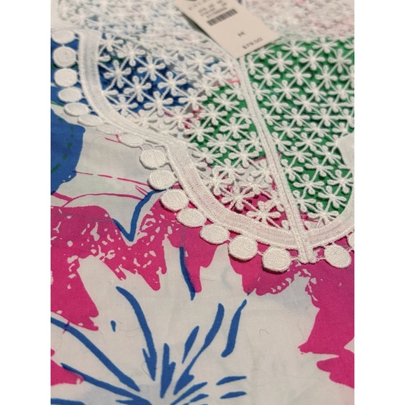 Talbots NWT Womens Medium White Floral Top 3/4 Sleeves Lace Detail - Picture 6 of 9